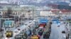 Farmers drive tractors during a protest against European Union agricultural policies, grievances shared by farmers across Europe, in Prague, Czech Republic, Feb. 19, 2024.