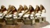 FILE - Grammy Awards are displayed at the Grammy Museum Experience at Prudential Center in Newark, NJ on Oct. 10, 2017. 