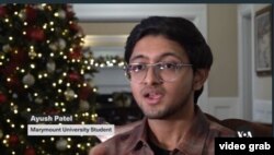 Ayush Patel, Mahasiswa Marymount University. (VOA/videograb)