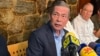 Gerardo Blyde, jefe de la delegación negociadora de la oposición durante una conferencia de prensa. 
