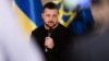FILE — Ukrainian President Volodymyr Zelenskyy meets with media in Riga, Latvia, Jan. 11, 2024. On Friday, he said he was worried at the prospect of Donald Trump returning to the White House, calling Trump's claim he could stop Russia's war on Ukraine in 24 hours as "dangerous."