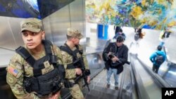 New York National Guard soldiers patrol Grand Central Terminal, March 7, 2024, in New York. 
