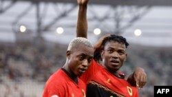 Gélson Dala celebra segundo golo contra a Mauritânia no Estádio da Paz, em Bouaké, Costa do Marfim, CAN 2023, 20 janeiro 2024 