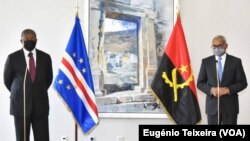 João Lourenço, Presidente de Angola (esq), e José Maria Neves, Presidente de Cabo Verde (dir), Praia, Cabo Verde, 14 Março 2022