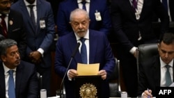 FILE - Brazil's Luiz Inacio Lula da Silva speaks during his inauguration ceremony at the National Congress in Brasilia, Jan. 1, 2023.