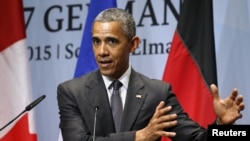 El presidente Obama habla durante una conferencia de prensa al final de la Cumbre del G7 en Alemania.
