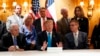 President Donald Trump speaks with reporters about border policy during a fundraising event, April 10, 2019, in San Antonio, Texas.