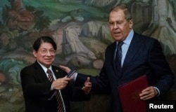 El canciller ruso Sergei Lavrov se reúne con su homólogo nicaragüense, Denis Moncada Colindres, en Moscú, Rusia, el 19 de julio de 2021.