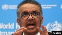 Babban Darektan Hukumar Lafiya ta Duniya WHO, Tedros Adhnom Gebereyesus a birnin Geneva, Switzerland, ranar 11 February, 2020. REUTERS/Denis Balibouse