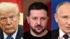 Дональд Трамп, Владимир Зеленский, Владимир Путин. Коллаж. (Photo by AFP).