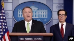 İran'a yönelik yeni yaptırımları Dışişleri Bakanı Mike Pompeo ve Maliye Bakanı Steven Mnuchin Beyaz Saray'da açıkladı