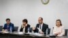 Syria's main opposition High Negotiations Committee (HNC) leader Nasr al-Hariri, 2nd right, and his delegation attend a meeting with U.N. Special Envoy for Syria Staffan de Mistura (not pictured), during Syria talks in Geneva, Switzerland, March 29, 2017.