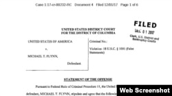 Imagen del memo de sentencia presentado por el fiscal especial Robert Mueller en el caso contra el exasesor de seguridad nacional Michael Flynn, 4 de diciembre de 2018.