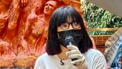 支聯會副主席鄒幸彤表示，國安法下首次洗刷國殤之柱有特別的象徵意義，希望以行動戰勝恐懼，延續悼念六四的燭光 (美國之音湯惠芸)