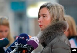 Federica Mogherini, jefe de política exterior de la UE, habla ante los medios de comunicación antes de una reunión de ministros de asuntos exteriores de la UE en Bucarest, Rumania, el jueves 31 de enero de 2019.