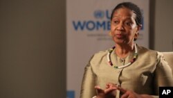FILE - Phumzile Mlambo-Ngcuka, United Nations Under-Secretary-General and Executive Director of U.N. Women, speaks during an interview with The Associated Press in Sarajevo, Bosnia-Herzegovina, Nov. 5, 2019.