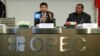 UAE's Oil Minister OPEC President Suhail Mohamed Al Mazrouei and OPEC Secretary General Mohammad Barkindo address a news conference after an OPEC meeting in Vienna, Austria, June 22, 2018.