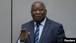 Former Ivory Coast President Laurent Gbagbo appears before the International Criminal Court in The Hague, Netherlands, Jan. 15, 2019.