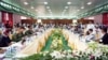 Burmese government negotiators meet with representatives of the Kachin Independence Organization during their third day of cease fire talks in Myitkyina, Kachin State, May 30, 2013. 