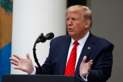 President Donald Trump speaks in the Rose Garden of the White House, May 11, 2020.