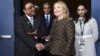 U.S. Secretary of State Hillary Clinton (center R) shakes hands with Pakistan's President Asif Ali Zardari before a bi-lateral meeting at the NATO summit in Chicago May 20, 2012.