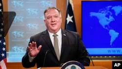 ARCHIVO - El jefe de la diplomacia estadounidense, Mike Pompeo, en una rueda de prensa en Washington.