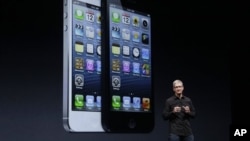 Apple CEO Tim Cook at the unveiling of iPhone 5, San Francisco, Sept. 12, 2012.