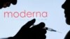 FILE - People pose with a syringe in front of a Moderna logo. Moderna, along with fellow pharmaceutical company Merck, announced Dec. 14, 2023, they had found success in reducing the chance of recurrence of melanoma by combining a Moderna vaccine with Merck's Keytruda.