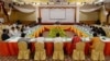 နိုင်ငံတော် အတိုင်ပင်ခံပုဂ္ဂိုလ် ဒေါ်အောင်ဆန်းစုကြည် နဲ့ ပြည်ထောင်စုအဆင့် ပစ်ခတ်တိုက်ခိုက်မှု ရပ်စဲရေး ပူးတွဲစောင့်ကြည့်ကော်မတီ (JMC-U) တို့ ပြည်တွင်းငြိမ်းချမ်းရေး နဲ့ အပစ်အခတ်ရပ်စဲရေး ကိစ္စတွေ ပထမဆုံး အကြိမ် တွေ့ဆုံဆွေးနွေးခဲ့စဉ်။