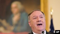 Secretary of State Mike Pompeo speaks during a news conference to announce the Trump administration's restoration of sanctions on Iran, Sept. 21, 2020, in Washington.