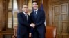 Canada's Prime Minister Justin Trudeau shakes hands with French President Emmanuel Macron during a meeting in Trudeau's office on Parliament Hill in Ottawa, Ontario, Canada, June 6, 2018.