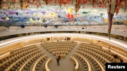 FILE - The renovated Room XX is pictured after the unveiling ceremony at the European headquarters of the United Nations in Geneva, Nov. 18, 2008.