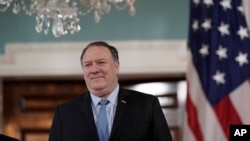 U.S. Secretary of State Mike Pompeo is seen at the Department of State in Washington, May 9, 2019. 