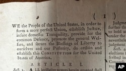 Part of a 1787 copy of the U.S. Constitution that will be put up for auction on Sept. 28, 2024, is shown at Brunk Auctions in Asheville, North Carolina, on Sept. 5.