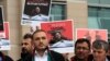 Turkish lawyers hold a protest outside Istanbul's court, July 17, 2017, demanding the release of Mustafa Yaman, a lawyer who according to Turkish media was detained earlier this month. 
