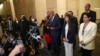El presidente del Parlamento de Venezuela y jefe del equipo negociador de Nicolás Maduro, Jorge Rodríguez, habla con los medios en la Ciudad de México. Septiembre 6, 2021.