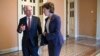 Senate Foreign Relations Committee Chairman Sen. Bob Corker, R-Tenn., Sen. Susan Collins, R-Maine, a member of the Intelligence Committee, confer outside the Senate chamber on Capitol Hill in Washington, as GOP leaders in Congress are calling for a pause in Syrian refugees coming to the U.S. in the wake of the Paris attacks.