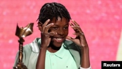 Keivonn Woodard receives the award for Best Breakthrough Performance in a New Scripted Series for "The Last of Us" during the 39th Film Independent Spirit Awards in Santa Monica, California, Feb. 25, 2024. 