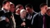 Beji Caid Essebsi, center, leader of the Nidaa Tounes party, speaks outside the party's headquarters in Tunis, Dec. 21, 2014. 