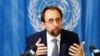FILE - United Nations High Commissioner for Human Rights Zeid Ra'ad al-Hussein of Jordan speaks during a news conference at the United Nations European headquarters in Geneva, Switzerland, May 1, 2017.