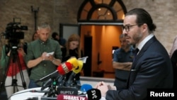 Slobodan Jovicic, ASAP Rocky's lawyer, talks to media after the arrest proceedings against the artist at the Kronoberg custody i