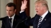President Donald Trump speaks during a news conference with French President Emmanuel Macron in the East Room of the White House, April 24, 2018, in Washington. 