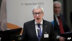 El canciller chileno, Alberto van Klaveren, habla durante una asamblea sobre el futuro en la sede de las Naciones Unidas, en Estados Unidos, el 21 de septiembre de 2023. El funcionario tachó la declaración del fiscal general venezolano sobre la muerte del exteniente Ronald Ojeda.