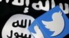 FILE - A logo of Twitter and an Islamic State flag are seen in an illustration, Feb. 18, 2016. Radicals in the West "use colleges, mosques, media outlets and social media sites to radicalize people,” one researcher on Islamic militancy in the Middle East and North Africa says.