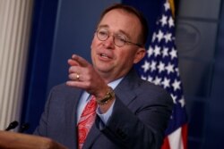 White House chief of staff Mick Mulvaney announces that next year's G-7 summit will be held at Trump National Doral, Oct. 17, 2019, in Washington.
