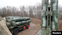 FILE - Russian S-400 surface-to-air missile systems are shown after their deployment at a military base outside the town of Gvardeysk, near Kaliningrad, Russia, March 11, 2019. 