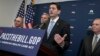 House Speaker Paul Ryan of Wisconsin, joined by, from left, House Majority Whip Steve Scalise, R-La., House Majority Leader Kevin McCarthy of Calif., and Rep. Tim Walberg, R-Mich., chairman of the House Subcommittee on Health, Employment, Labor, and Pensions, talks to reporters on Capitol Hill in Washington, March 21, 2017.