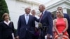 USA, Washington, U.S. President Joe Biden speaks to Senator Rob Portman (R-OH), following a bipartisan meeting with U.S. senators 