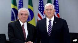 Vicepresidente Mike Pence en su primera parada en Brasil se reunió con el presidente Michel Temer.