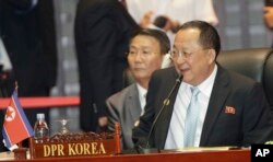 지난해 라오스 비엔티안에서 열린 아세안지역안보포럼(ARF)에 참가한 리용호 북한 외무상.